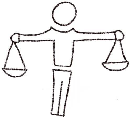 Icône d'un personnage représentant l'équité, ces bras sont des balances