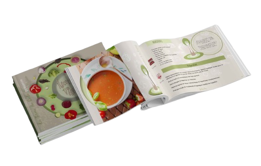 Mise en page d'un livre de cuisine pour une femre en permaculture  réalisé par l'atelier Filigrane